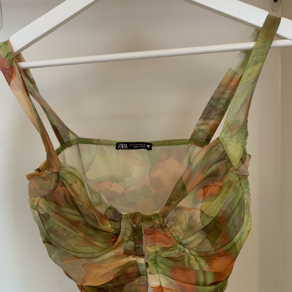 Zara Sheer Top with Green and Orange Hues